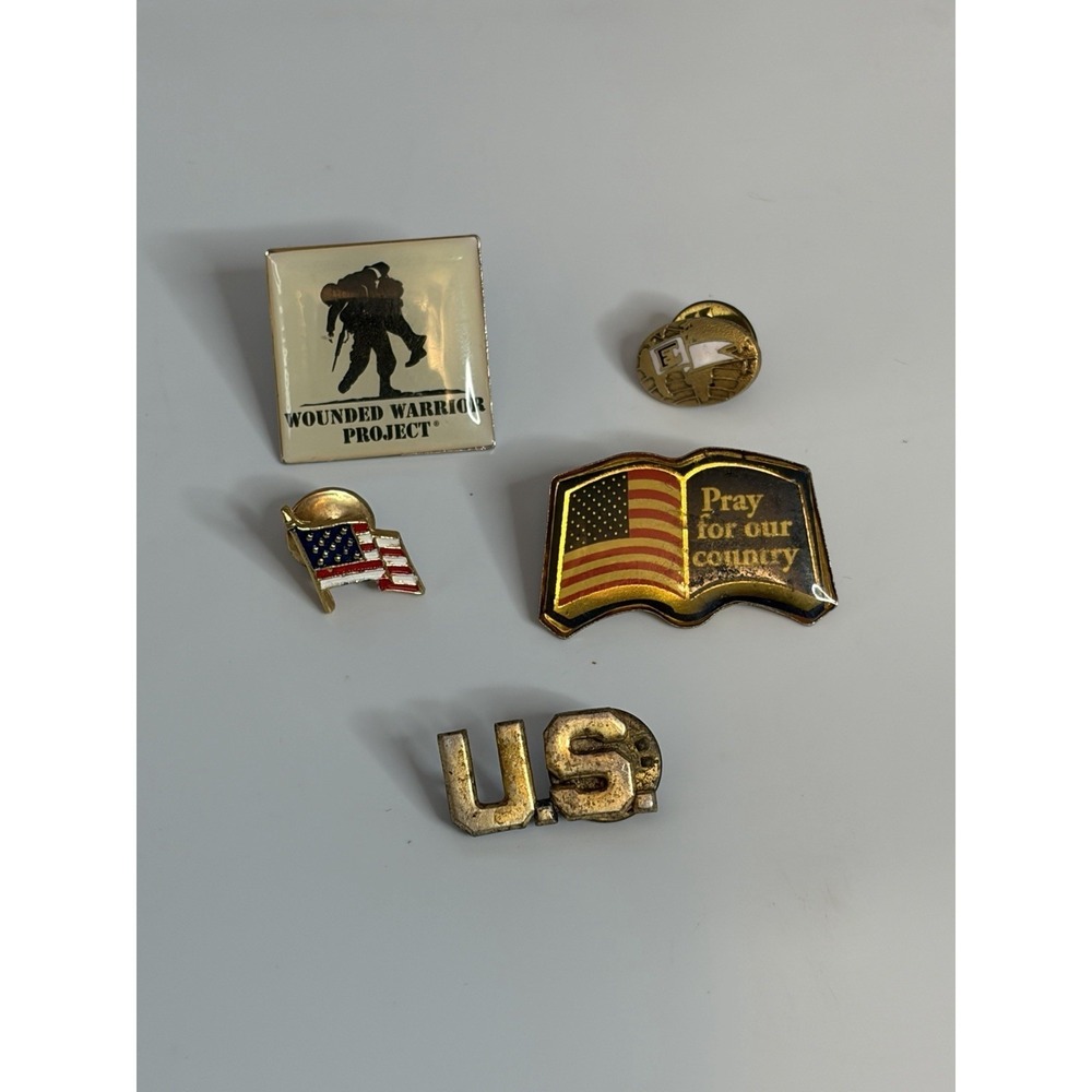 Vintage Lot of 5 USA PATRIOTIC‎ FLAG Military Random Mixed Lot Lapel Pins
